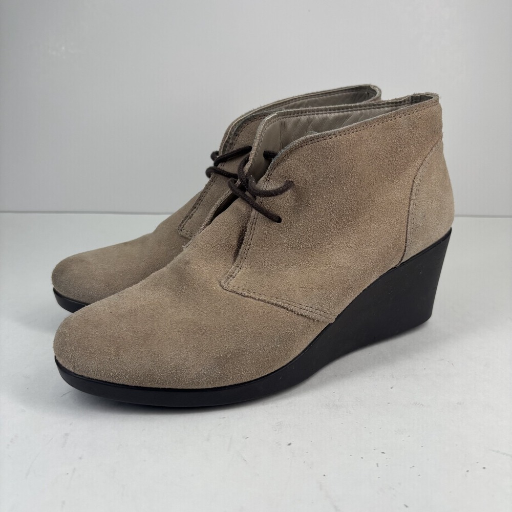 Crocs Leigh Women's US 8 Beige Suede Comfort Wedge Ankle Booties Casual Heels